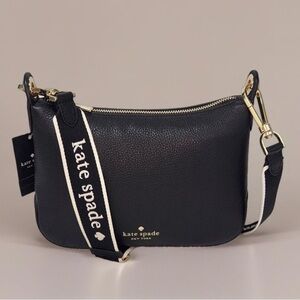 Kate Spade Rosie Black Leather Crossbody With Web Logo Guitar Strap